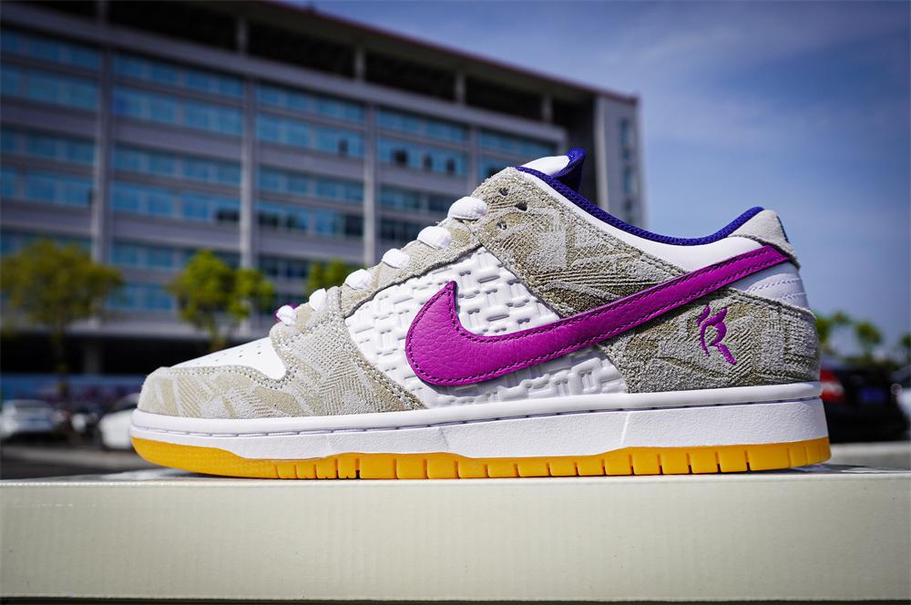 PK God Rayssa Leal x Nike SB Dunk Low Pure Platinum and Vivid Purple retail materials ready to ship